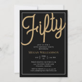 黒と金ゴールドスクリプト50番目の誕生日招待状 招待状 (正面)
