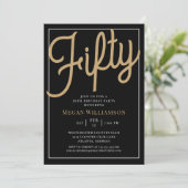 黒と金ゴールドスクリプト50番目の誕生日招待状 招待状 (スタンド正面)