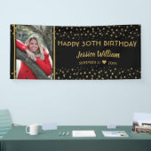 黒と金ゴールドスターズ30歳の誕生日カスタム写真 横断幕 (トレードショー)