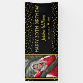 黒と金ゴールドスターズ30歳の誕生日カスタム写真 横断幕 (縦)