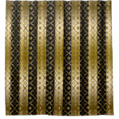 黒と金ゴールドストライプとクローバー幾何学模様 シャワーカーテン (正面)