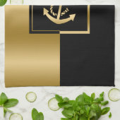 黒と金ゴールドストライプとボー航海のトいかり キッチンタオル (折り畳み)