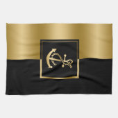 黒と金ゴールドストライプとボー航海のトいかり キッチンタオル (横)