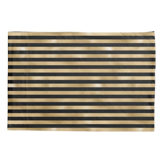 黒と金ゴールドストライプのの枕ケース 枕カバー (裏面-左)