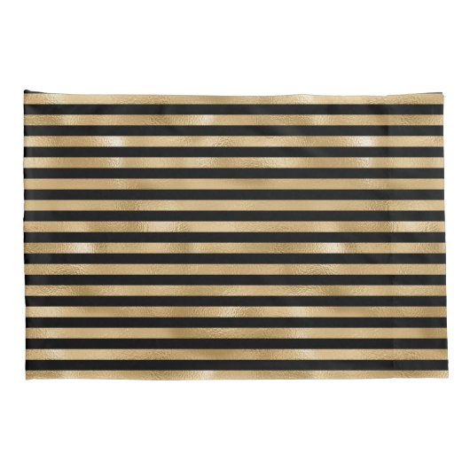 黒と金ゴールドストライプのの枕ケース 枕カバー (裏面-右)