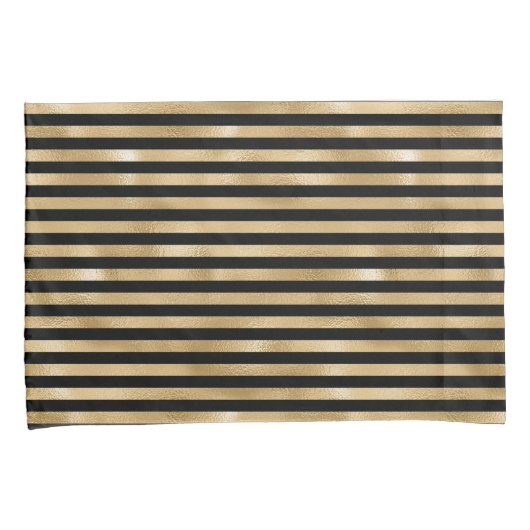 黒と金ゴールドストライプのの枕ケース 枕カバー (正面右)