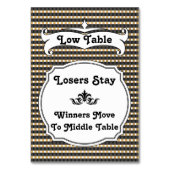 黒と金ゴールドストライプのプレイドバンコテーブルカード – 低 テーブルナンバー (正面)