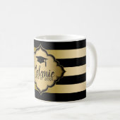 黒と金ゴールドストライプの目盛り コーヒーマグカップ (正面右)