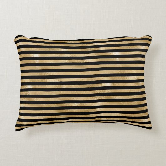 黒と金ゴールドストライプの装飾用クッションアクセント枕 アクセントクッション (正面)
