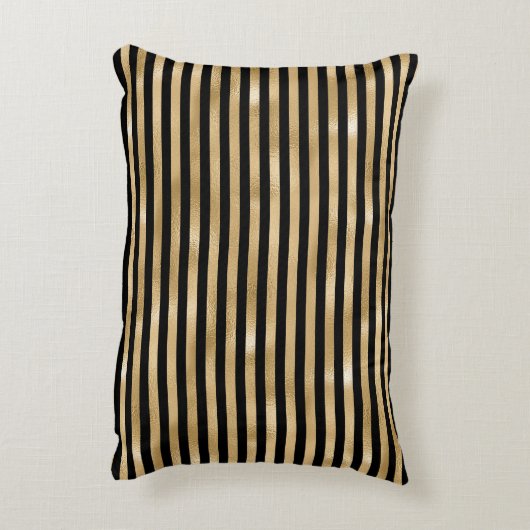 黒と金ゴールドストライプの装飾用クッションアクセント枕 アクセントクッション (裏面(縦))