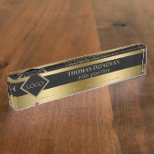 黒と金ゴールドストライプ デスクネームプレート (側面)