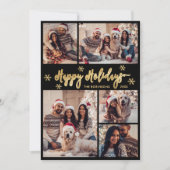 黒と金ゴールドスノーフレーク5フォトコラージクリスマス シーズンカード (正面)