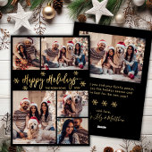 黒と金ゴールドスノーフレーク5フォトコラージクリスマス シーズンカード