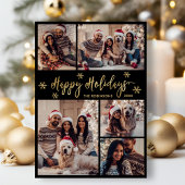 黒と金ゴールドスノーフレーク5フォトコラージクリスマス シーズンカード