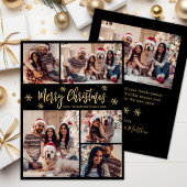 黒と金ゴールドスノーフレーク5フォトコラージクリスマス シーズンカード