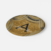 黒と金ゴールドスパークルカーテンモノグラム誕生日 ペーパープレート (アングル)