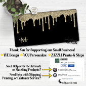 黒と金ゴールドスパークルグリッタードリップスモノグラム デスクマット