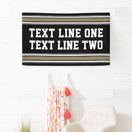 黒と金ゴールドスポーツジャージー – 2行の文字 横断幕 (インサイチュ)