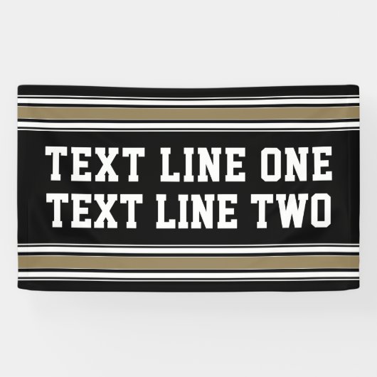 黒と金ゴールドスポーツジャージー – 2行の文字 横断幕 (横)