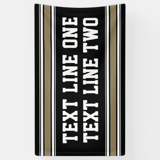 黒と金ゴールドスポーツジャージー – 2行の文字 横断幕 (縦)