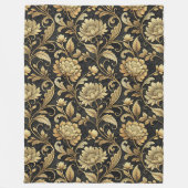黒と金ゴールドダマスクの華やかなバロック毛布 フリースブランケット (正面)