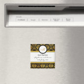 黒と金ゴールドダマスクモノグラム日付を保存 マグネット (インサイチュ (食洗機))