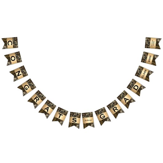 黒と金ゴールドダマスク・ファーンの卒業パーティー バンティングフラッグ (全)