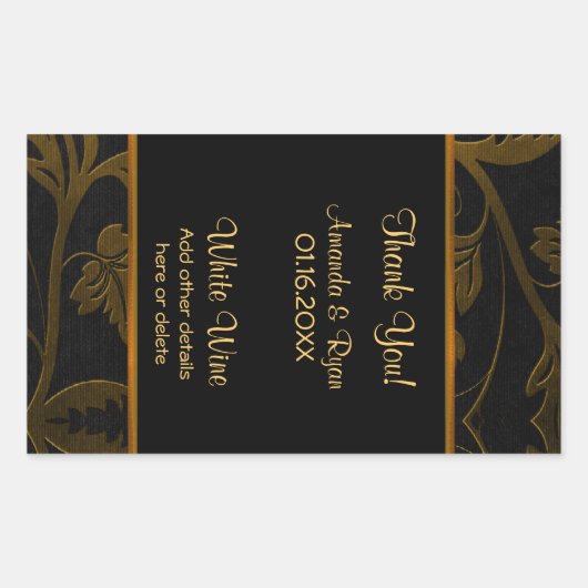 黒と金ゴールドダマスク – ワインラベル大4.5 x 2.7 長方形シール (正面)