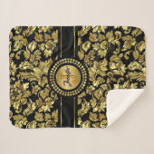 黒と金ゴールドダマスモノグラム シェルパブランケット (正面(横))