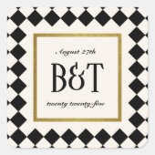 黒と金ゴールドチェッカ縁どボ結婚ード スクエアシール (正面)