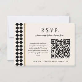 黒と金ゴールドチェッ縁どカーボ結婚ードのオンライン 出欠カード