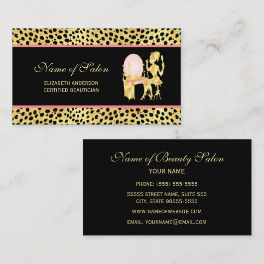 黒と金ゴールドチーテプリントサロングラマーの女性 名刺 (正面/裏面)