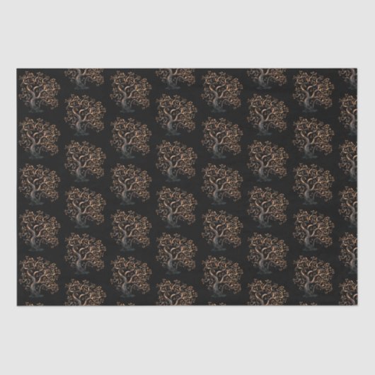 黒と金ゴールドツリーパターンハロウィーン 薄葉紙 (正面)