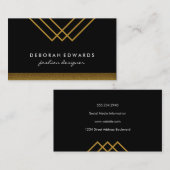 黒と金ゴールドトリムを使用したジオメトリ金ゴールド線 名刺 (正面/裏面)