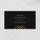 黒と金ゴールドトリムを使用したジオメトリ金ゴールド線 名刺 (裏面)