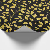 黒と金ゴールドトーンのリースシームレスパターン ラッピングペーパー (角)