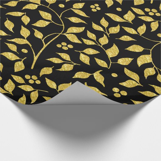 黒と金ゴールドトーンのリースシームレスパターン ラッピングペーパー (角)