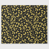 黒と金ゴールドトーンのリースシームレスパターン ラッピングペーパー (フラット)