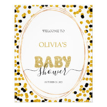 黒と金ゴールドドット赤ちゃんシャワー歓迎サイン