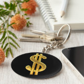 黒と金ゴールドドル記号キーチェーン キーホルダー (側面)