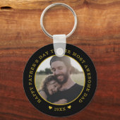 黒と金ゴールドハッピーお父さんの日写真 キーホルダー (正面)