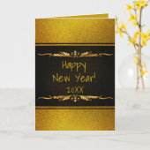 黒と金ゴールドハッピーニューイヤーパーソナライズされたカード カード (黄色い花)