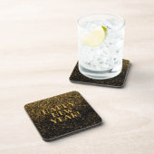 黒と金ゴールドハッピーニューイヤー金ゴールド紙吹雪 コースター (右側)