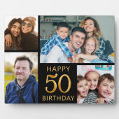 黒と金ゴールドハッピー50誕生日4 Photo Collage フォトプラーク (正面)