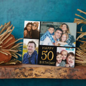 黒と金ゴールドハッピー50誕生日4 Photo Collage フォトプラーク (側面)