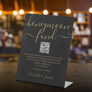 黒と金ゴールドハネムーン基金QRコード 台座サイン