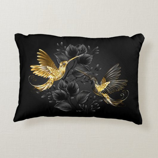 黒と金ゴールドハミングバード アクセントクッション (裏面)