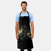黒と金ゴールドハミングバード エプロン (着用した状態)