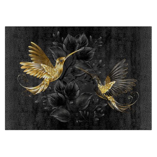 黒と金ゴールドハミングバード カッティングボード (正面)