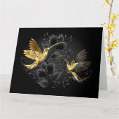黒と金ゴールドハミングバード カード (黄色い花)